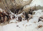 Karl Blechen Alpine Pass in Winter with Monks oil on canvas